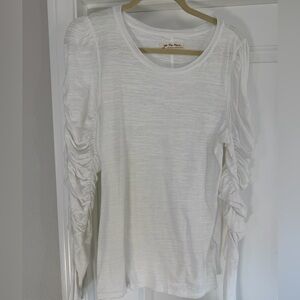 We The Free White Long Sleeve Top with Ruched Detail